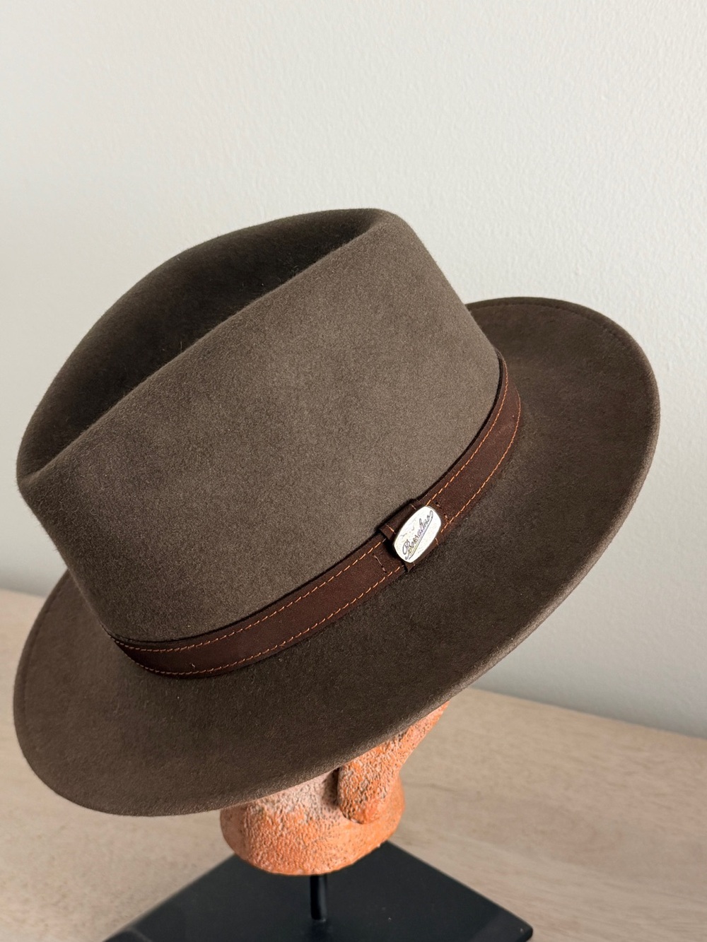 Borsalino Brown Fur Felt Fedora with Leather Band
